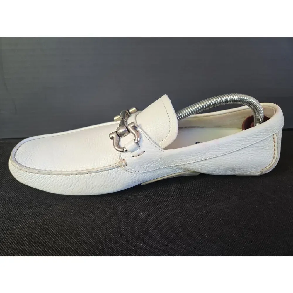 SALVATORE FERRAGAMO Size 8.5D'Parigi' Re White Leather Men's Loafers